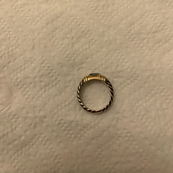 Authentic David Yurman sterling silver and gold trim ring with blue topaz stone. - Picture 2 of 9